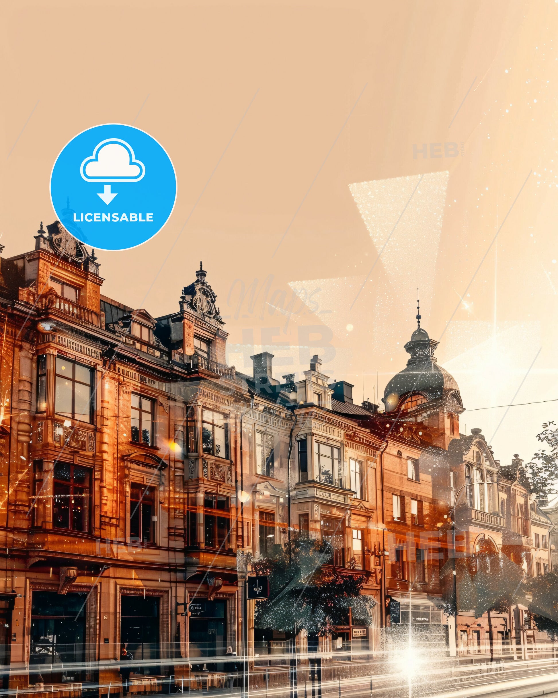 Halmstad Skyline Double Exposure Composite Art - A building with many windows