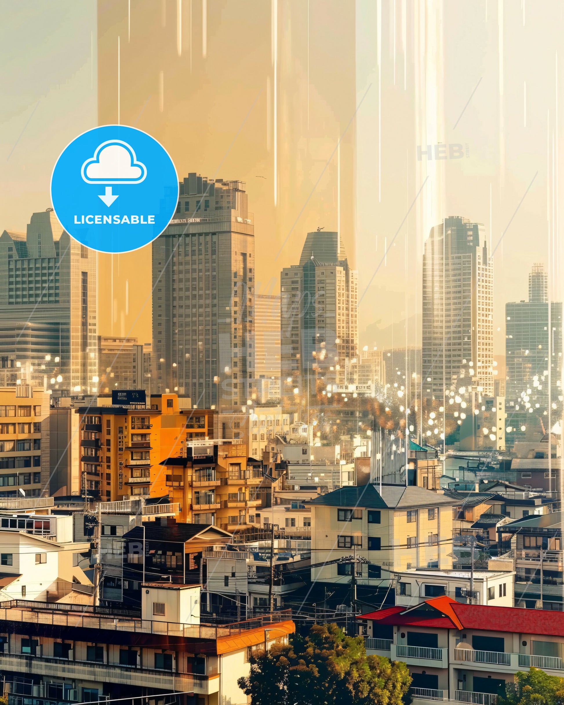 Hamamatsu Skyline Double Exposure Art Poster - A city with many buildings