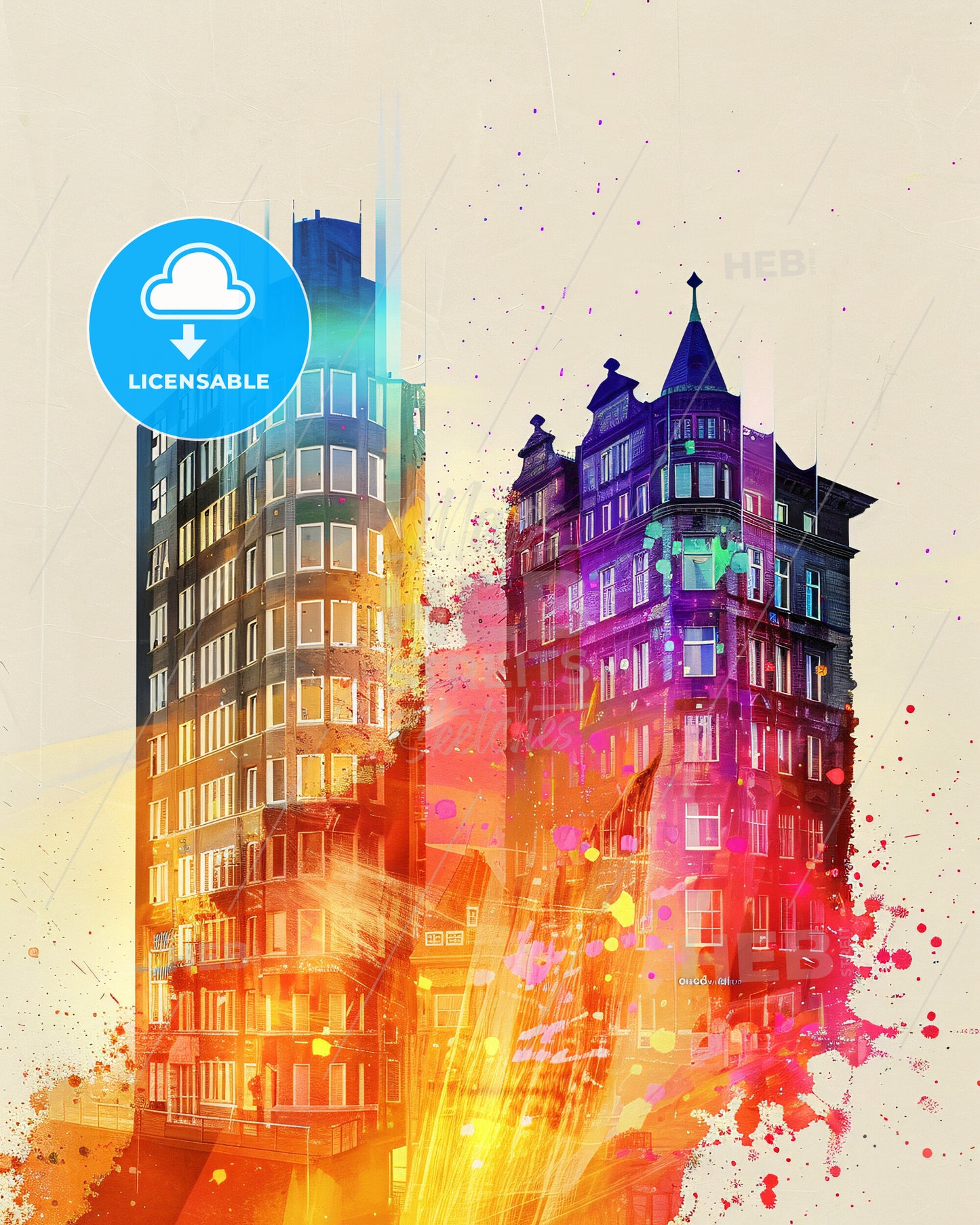 Hamburg Skyline Double Exposure Composite Silhouettes - A multicolored building with windows