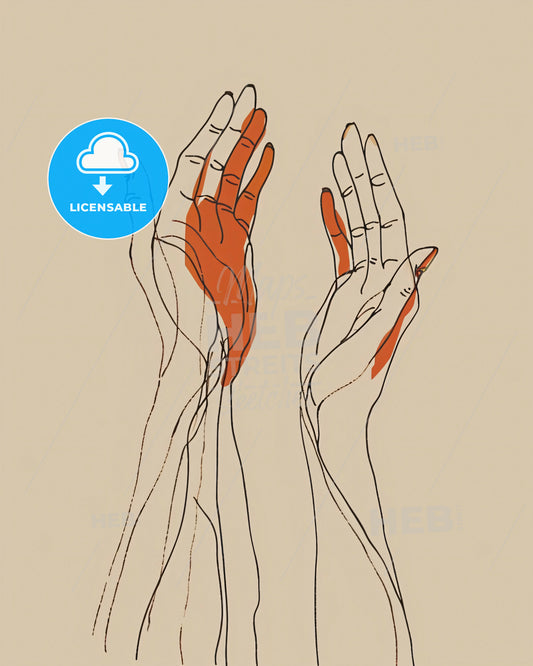 Serene Harmony in Lines and Colors - A drawing of two hands