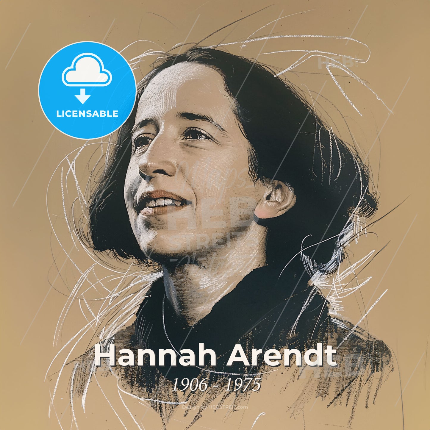 Hannah Arendt, 1906 - 1975, German-American philosopher and educator - A Drawing Of A Woman Print Template