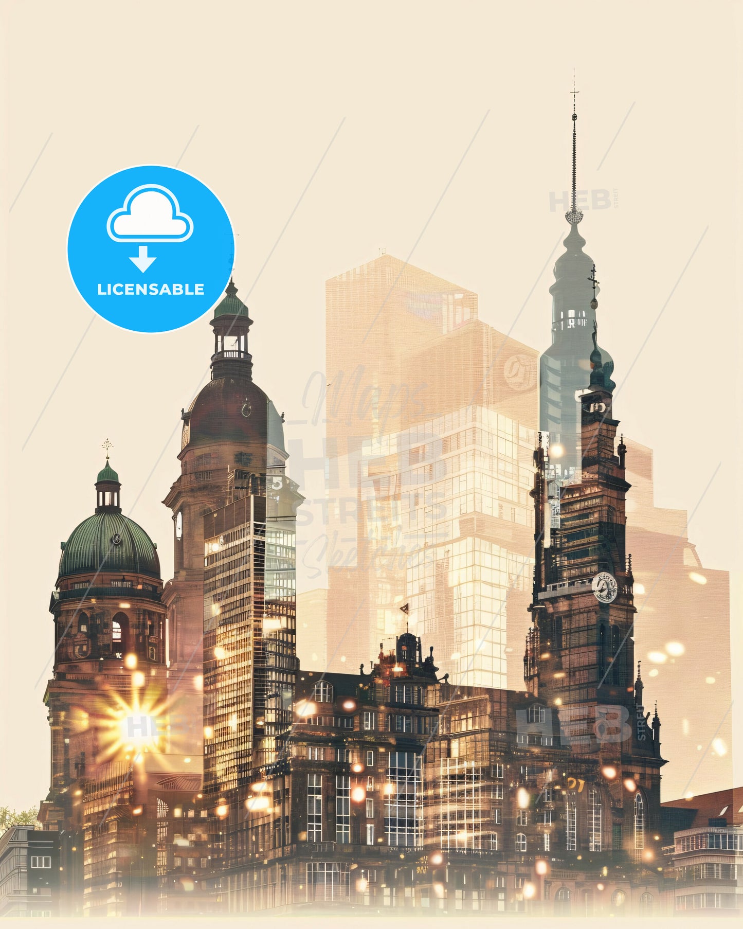 Hannover Skyline Cityscape Double Exposure Poster - A city skyline with many tall buildings