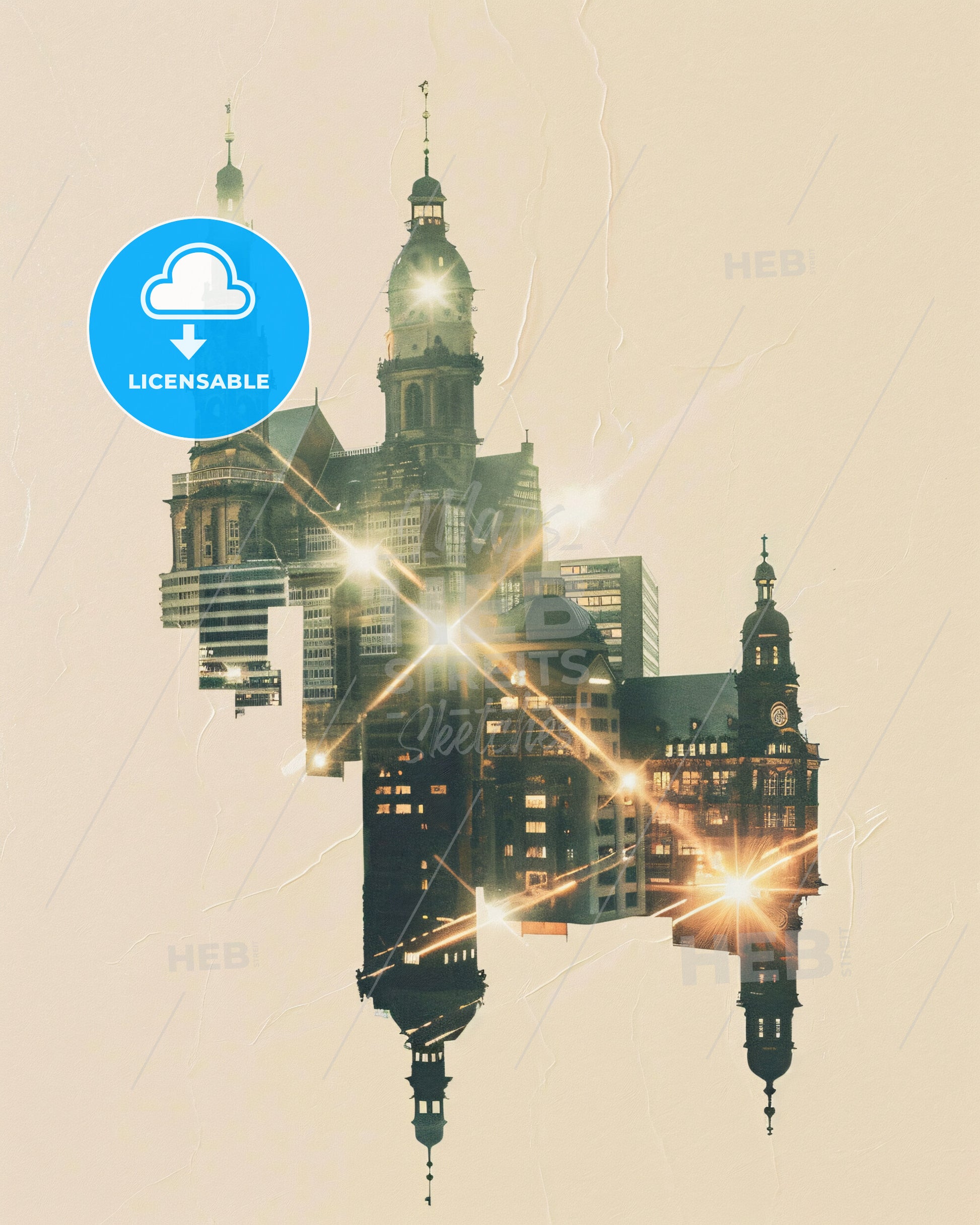Hannover City Skyline Double Exposure Poster - A city with lights in the sky