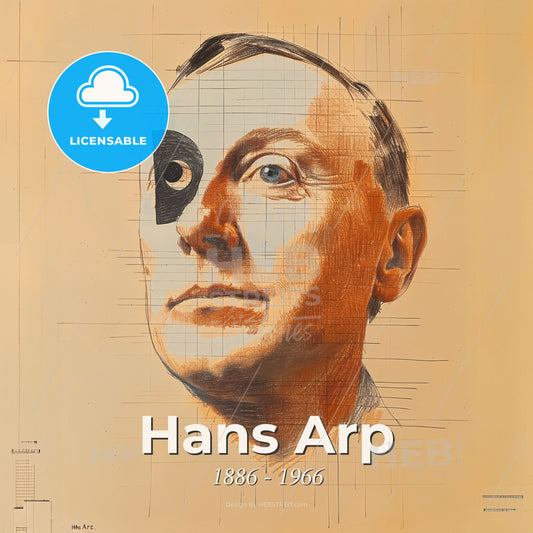 Hans Arp, 1886 - 1966, French-German sculptor - A Man's Face With A Black And White Eye Print Template