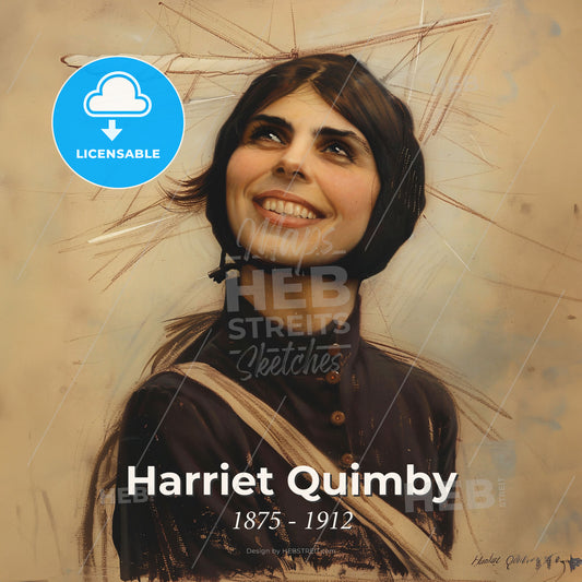 Harriet Quimby, 1875 - 1912, American aviator - A Woman Smiling With A Feather On Her Head Print Template