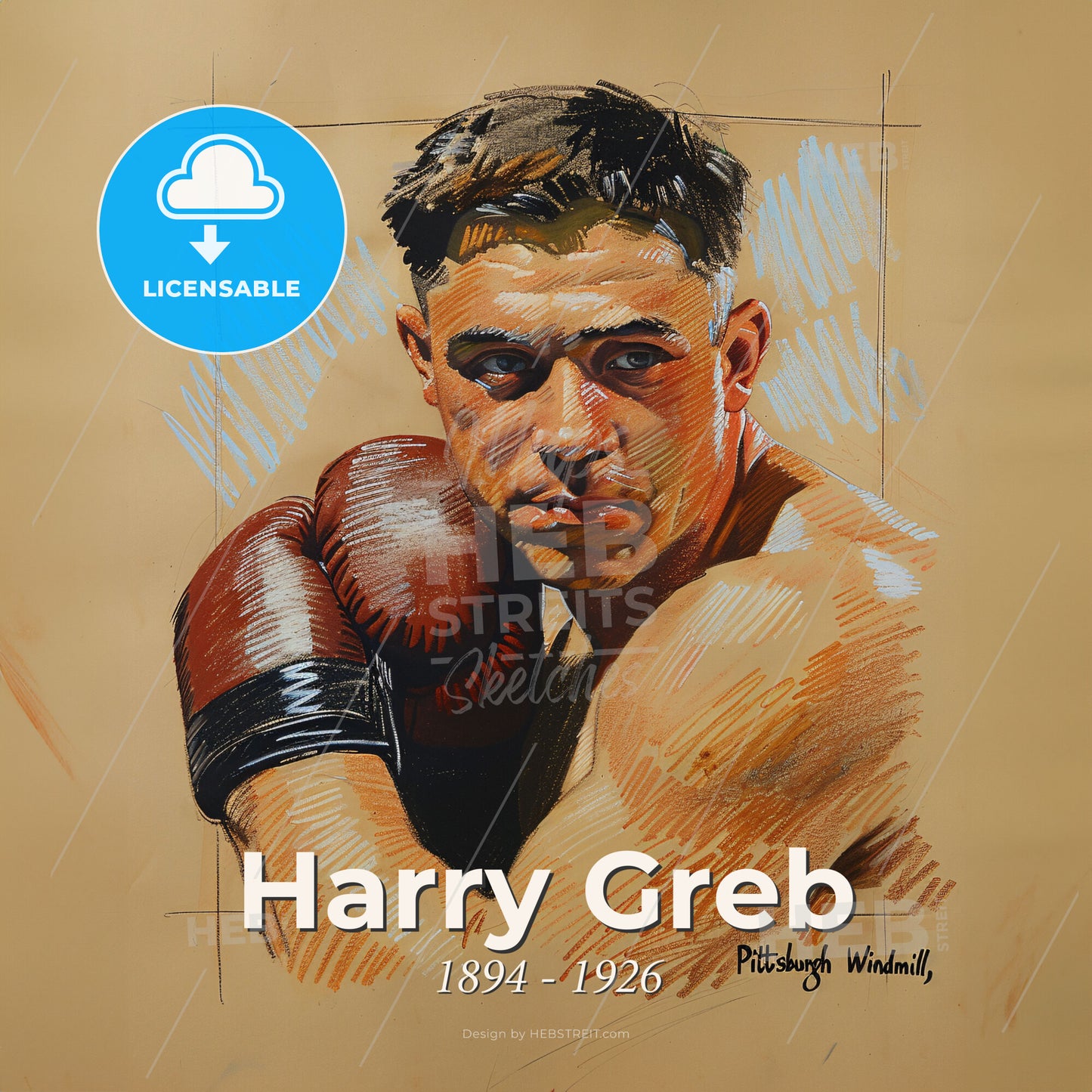 Harry Greb, 1894 - 1926, American middleweight boxer - A Drawing Of A Man With Boxing Gloves Print Template