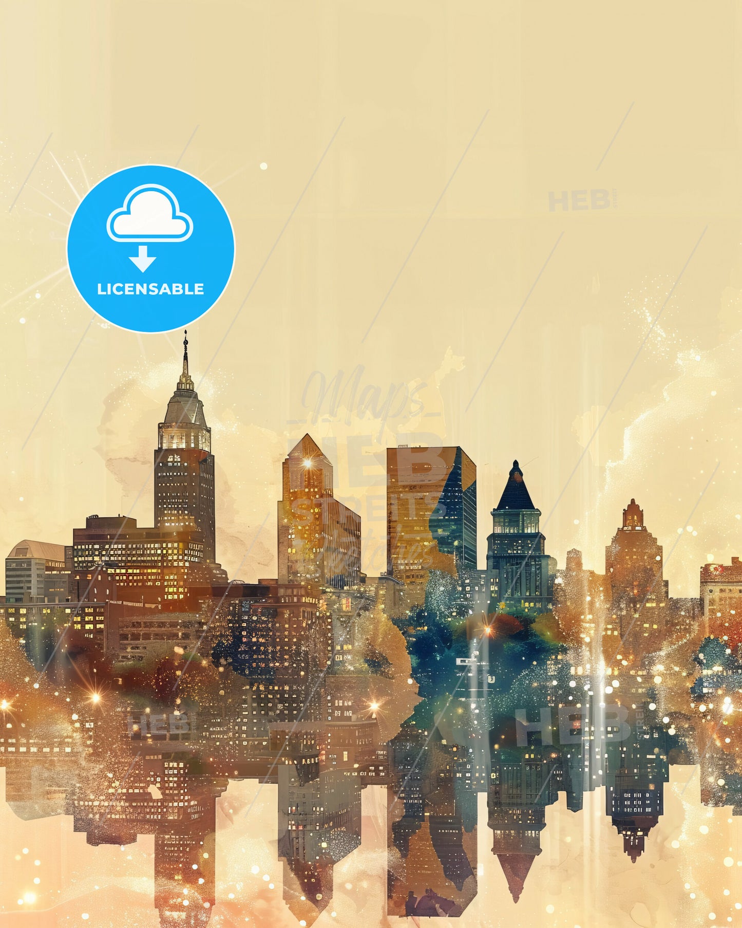 Hartford Cityscape Skyline Art Deco Poster Design - A city skyline with many tall buildings