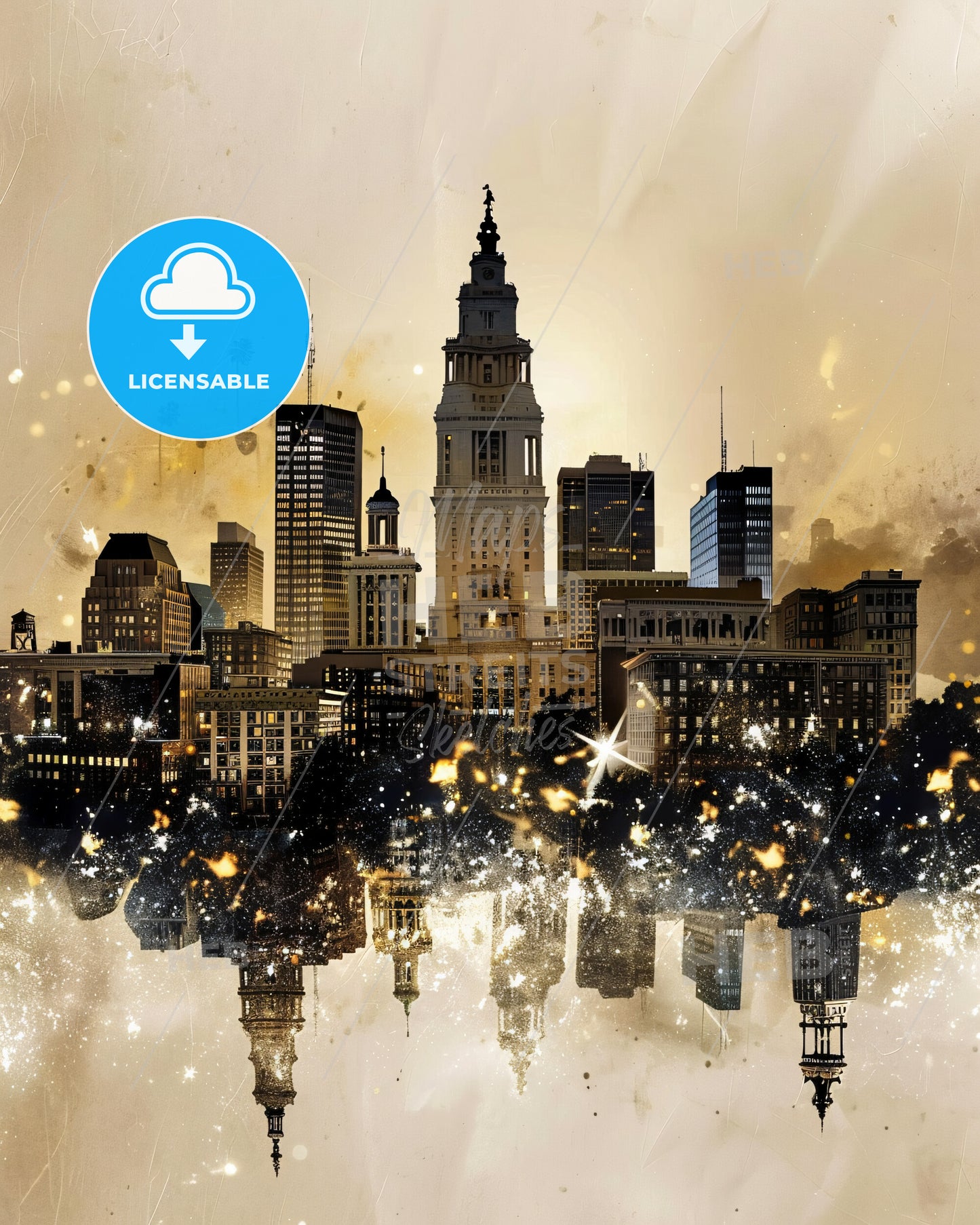 Hartfords Vibrant Skyline Art Canvas Print - A city skyline with many buildings and stars