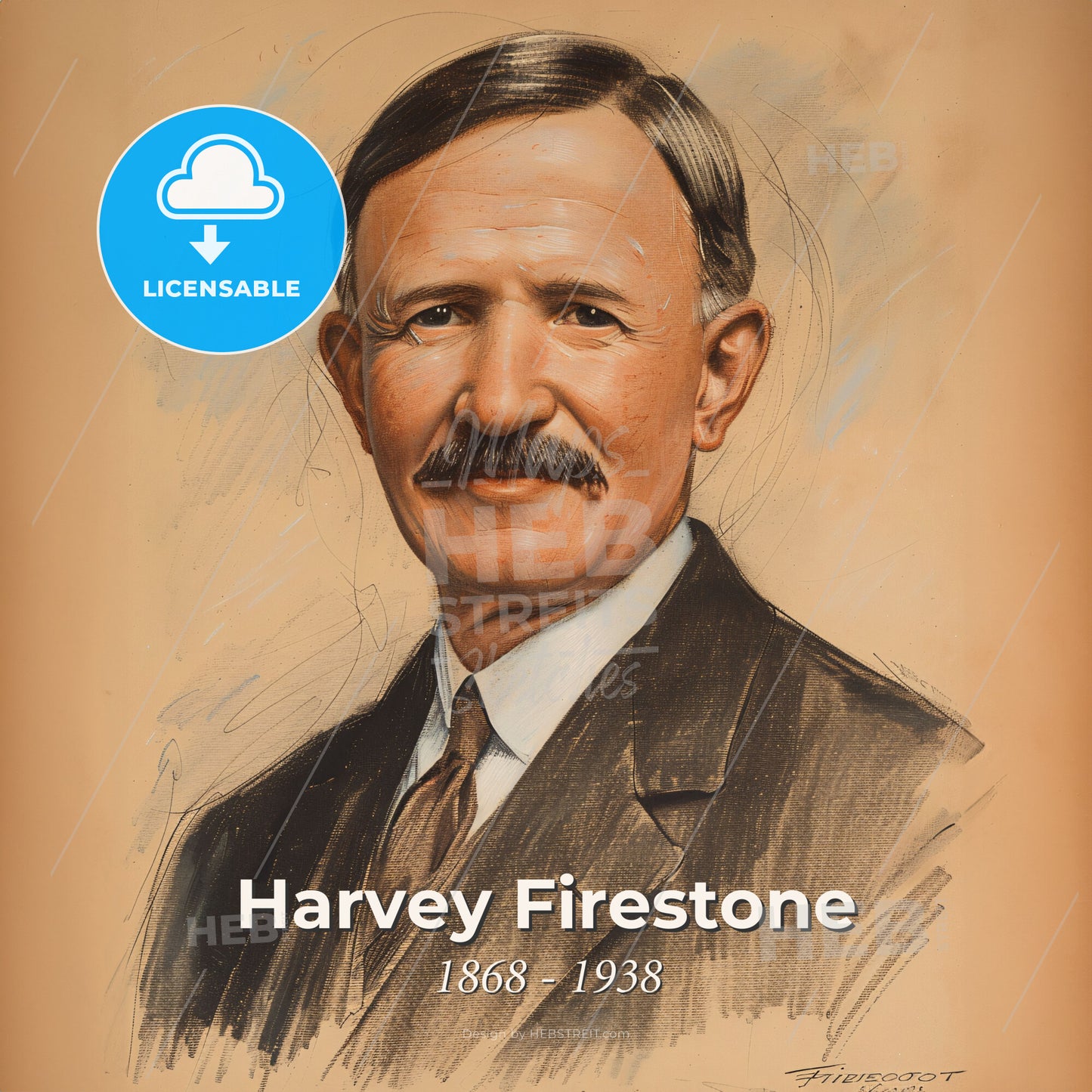 Harvey Firestone, 1868 - 1938, American tire manufacturer - A Man With A Mustache Print Template
