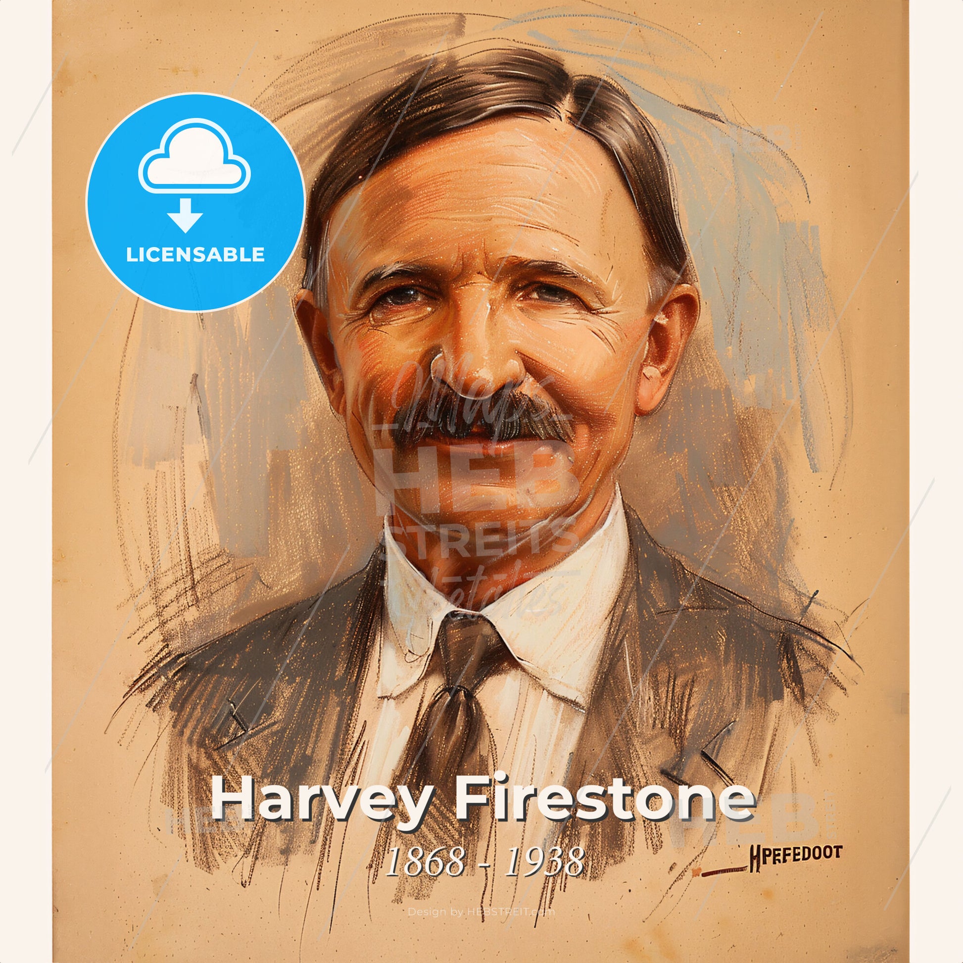 Harvey Firestone, 1868 - 1938, American tire manufacturer - A Man With A Mustache Print Template