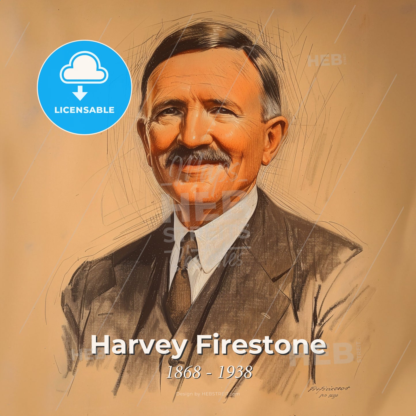 Harvey Firestone, 1868 - 1938, American tire manufacturer - A Man With A Mustache Wearing A Suit And Tie Print Template