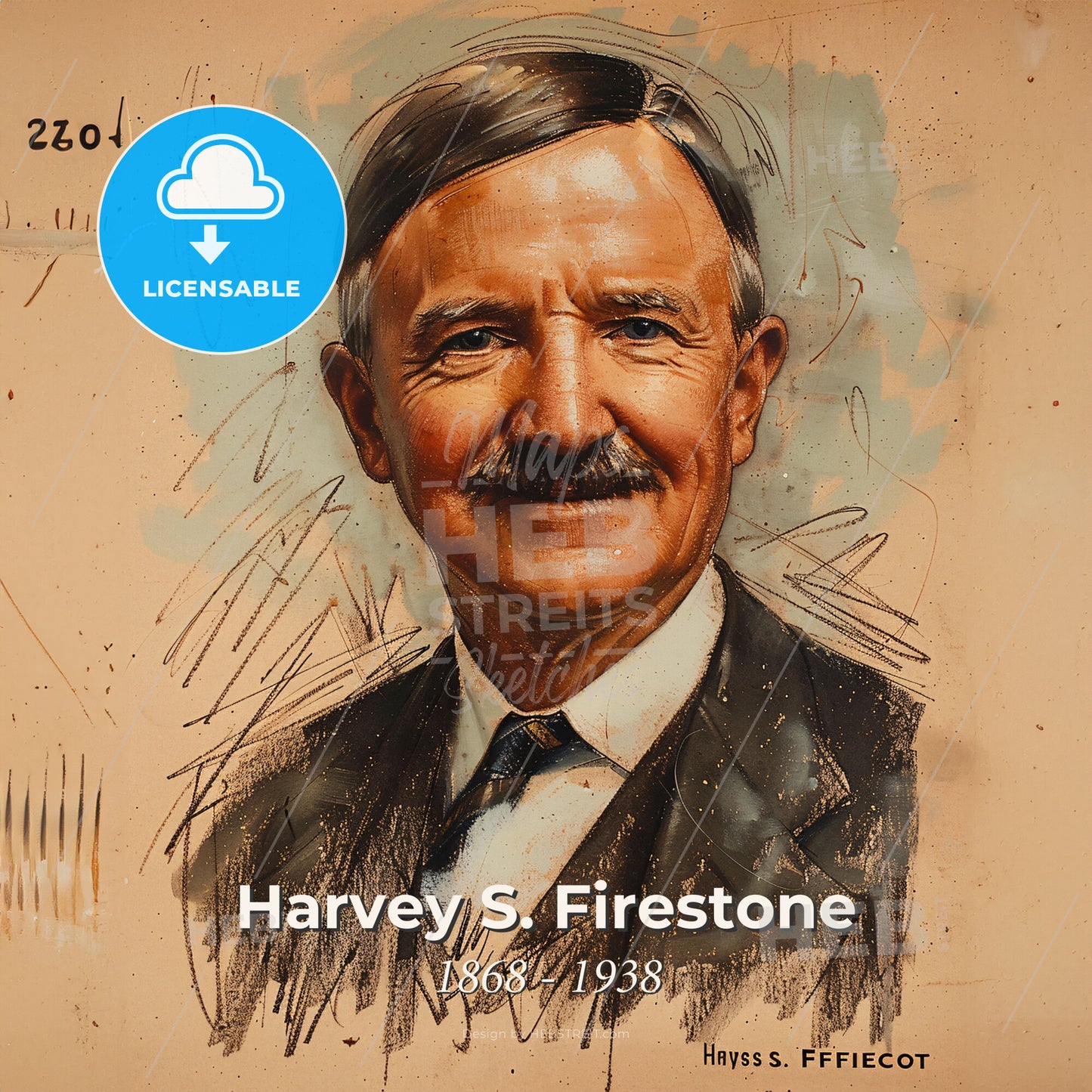 Harvey S. Firestone, 1868 - 1938, American industrialist - A Drawing Of A Man Print Template