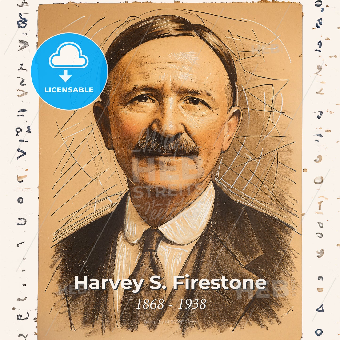Harvey S. Firestone, 1868 - 1938, American industrialist - A Man With A Mustache Print Template