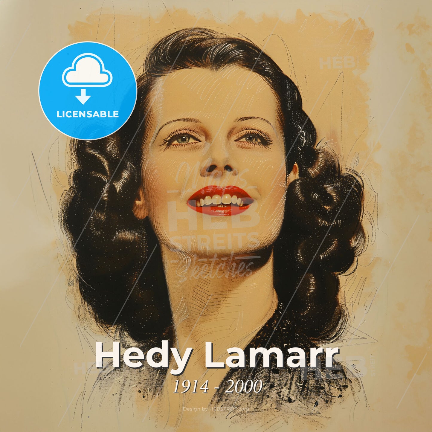 Hedy Lamarr, 1914 - 2000, Austrian-American actress - A Woman With Red Lipstick Smiling Print Template