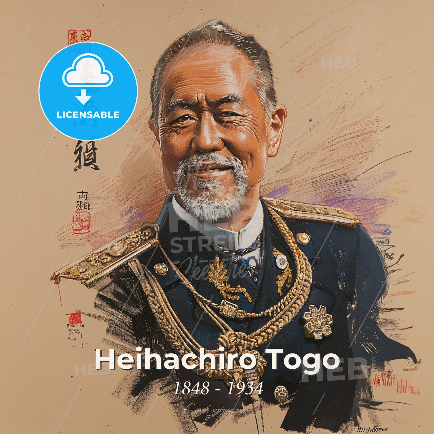 Heihachiro Togo, 1848 - 1934, Japanese Marshal Admiral - A Portrait Of A Man In A Military Uniform Print Template