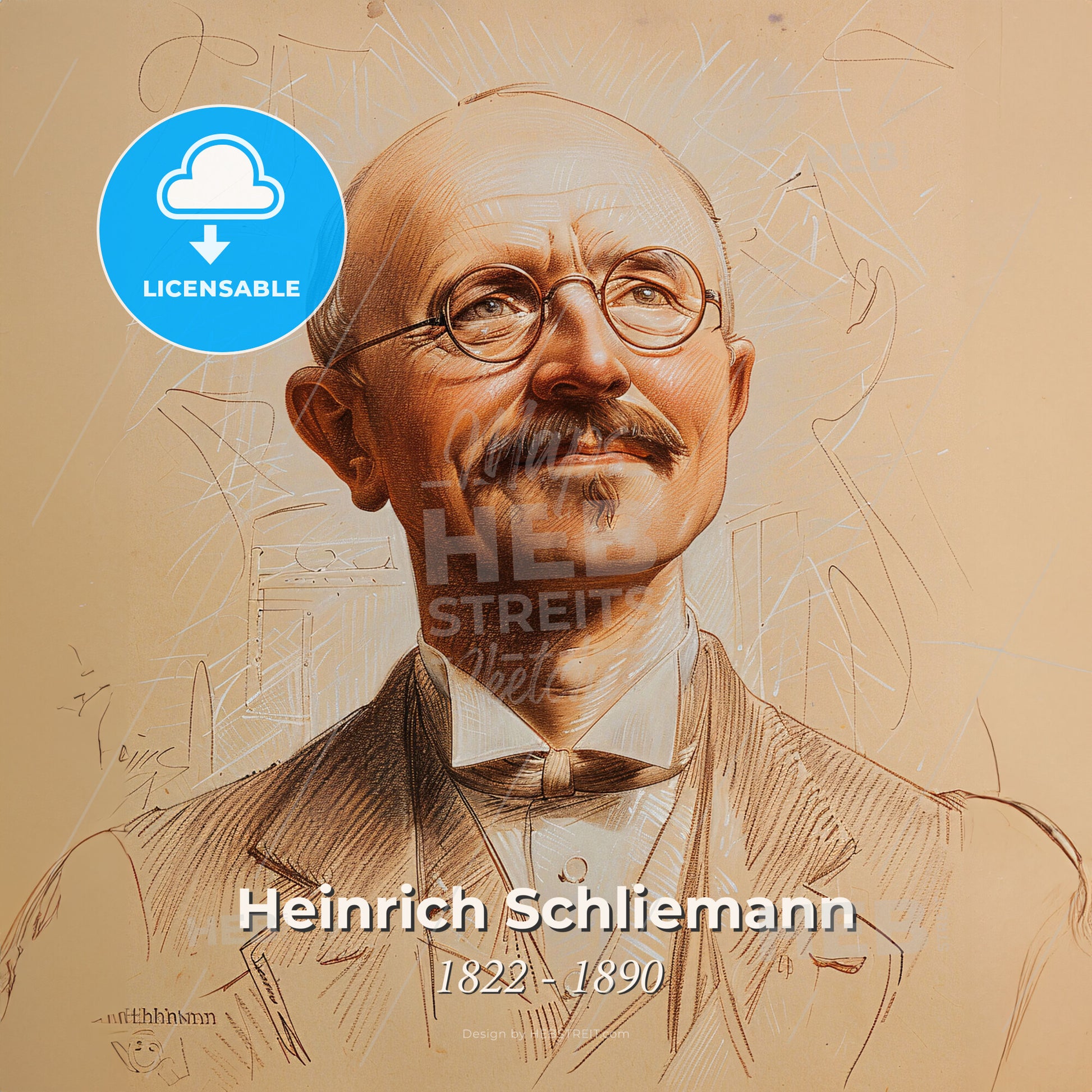 Heinrich Schliemann, 1822 - 1890, German archaeologist - A Drawing Of A Man With Glasses Print Template