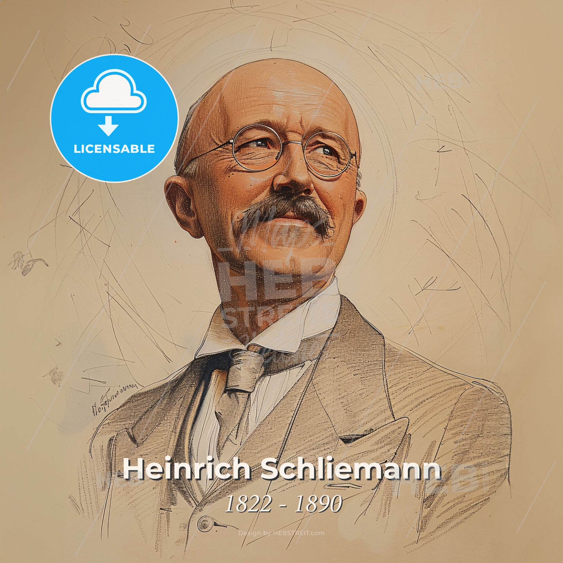 Heinrich Schliemann, 1822 - 1890, German archaeologist - A Man With A Mustache Wearing Glasses Print Template
