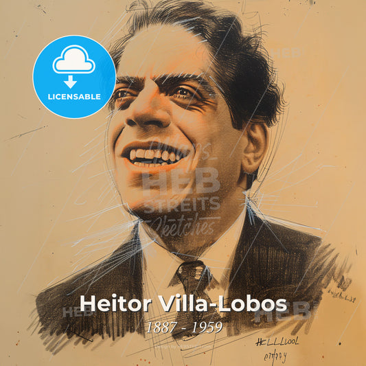 Heitor Villa-Lobos, 1887 - 1959, Brazilian composer - A Drawing Of A Man Smiling Print Template