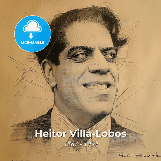 Heitor Villa-Lobos, 1887 - 1959, Brazilian composer - A Drawing Of A Man Print Template