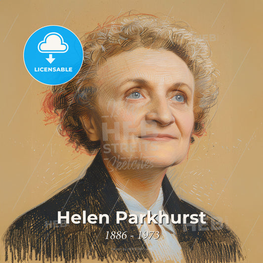 Helen Parkhurst, 1886 - 1973, American educator - A Woman With Curly Hair Wearing A Black Jacket And White Shirt Print Template