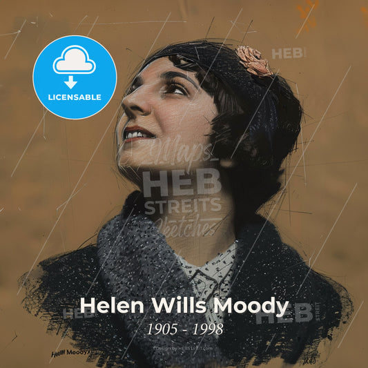 Helen Wills Moody, 1905 - 1998, American tennis player - A Woman Looking Up To The Side Print Template
