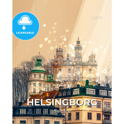 Helsingborg Double Exposure Skyline Art Poster - A building with many windows - Square format print template