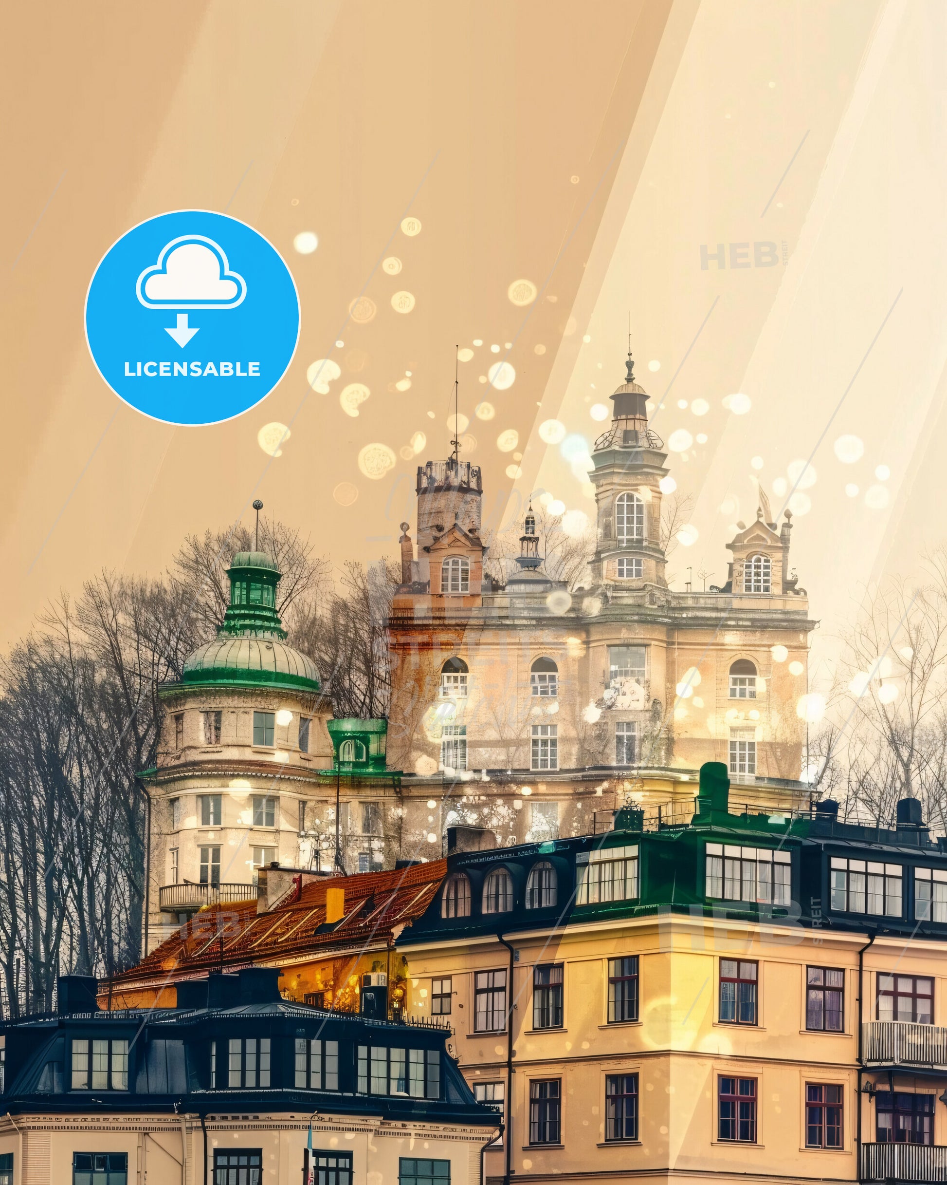 Helsingborg Double Exposure Skyline Art Poster - A building with many windows