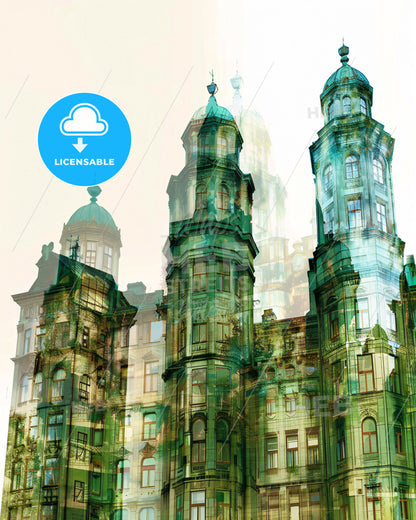 Helsinki Skyline Beige Lightscape Poster - A building with many towers