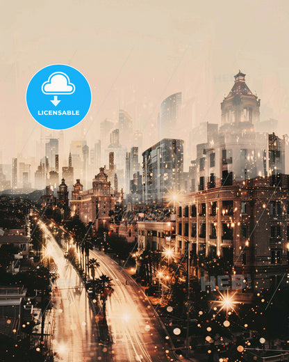 Henderson Skyline Composite Art, Beige, Bright - A city with many buildings and trees