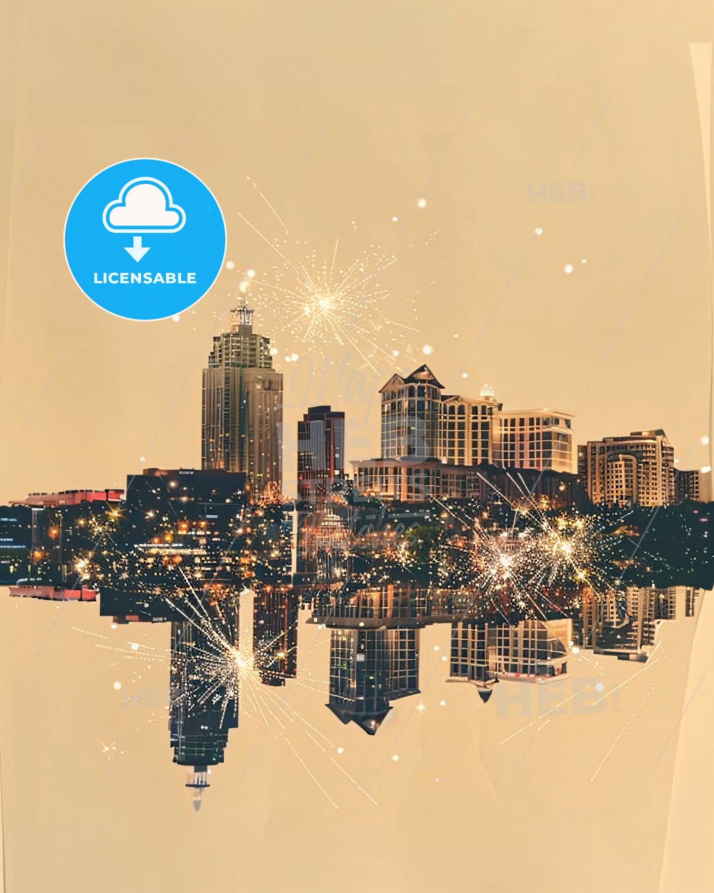 Henderson Skyline Art: Local Icons Shimmer - A city with fireworks in the sky