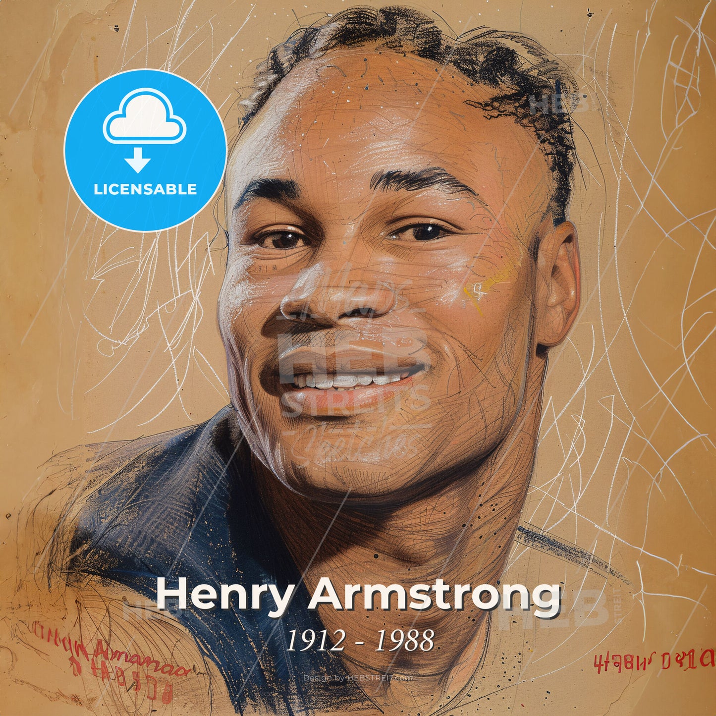 Henry Armstrong, 1912 - 1988, American featherweight, lightweight, and welterweight boxer - A Man Smiling With A Drawing On It Print Template