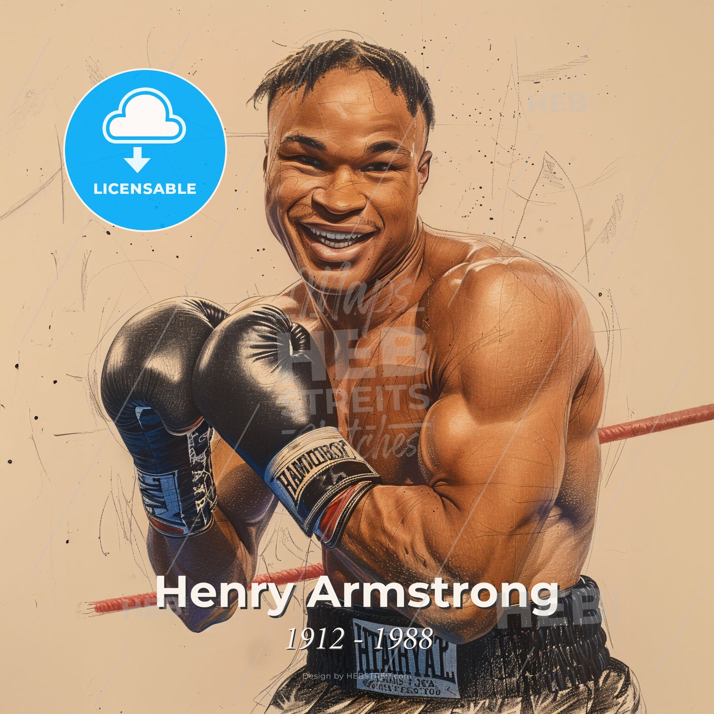 Henry Armstrong, 1912 - 1988, American featherweight, lightweight, and welterweight boxer - A Man Wearing Boxing Gloves Print Template