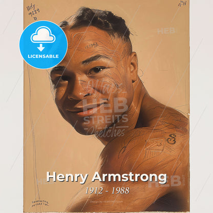 Henry Armstrong, 1912 - 1988, American featherweight, lightweight, and welterweight boxer - A Man Smiling With Lines Drawn On His Face Print Template