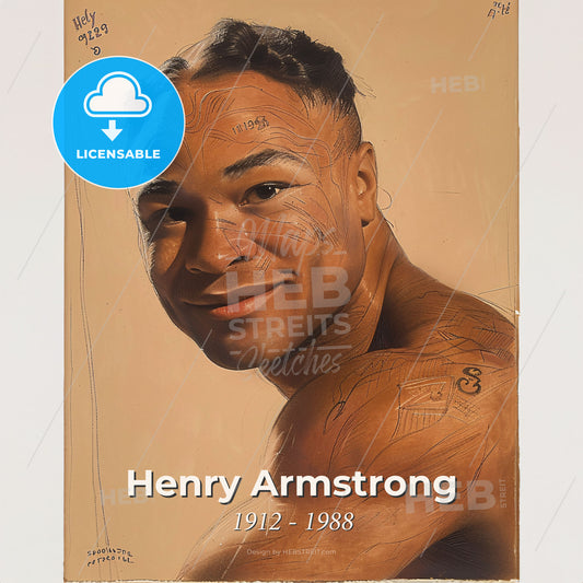 Henry Armstrong, 1912 - 1988, American featherweight, lightweight, and welterweight boxer - A Man Smiling With Lines Drawn On His Face Print Template