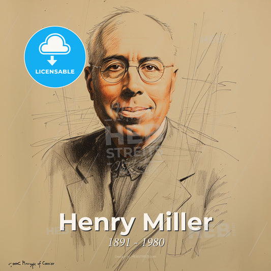 Henry Miller, 1891 - 1980, American writer - A Drawing Of A Man Wearing Glasses Print Template
