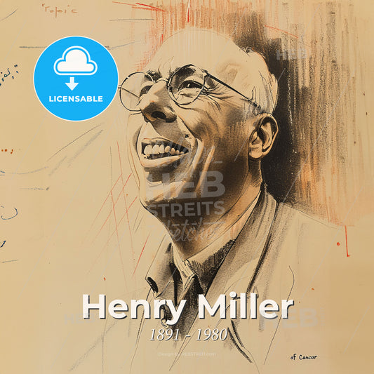 Henry Miller, 1891 - 1980, American writer - A Drawing Of A Man Smiling Print Template