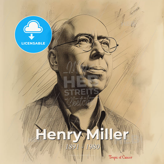 Henry Miller, 1891 - 1980, American writer - A Drawing Of A Man Wearing Glasses Print Template