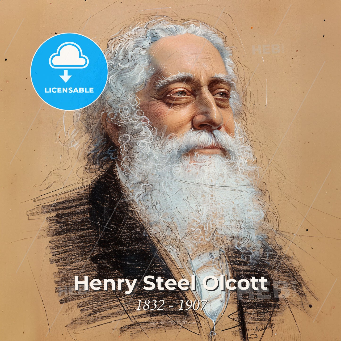 Henry Steel Olcott, 1832 - 1907, American Theosophist - A Drawing Of A Man With A White Beard Print Template