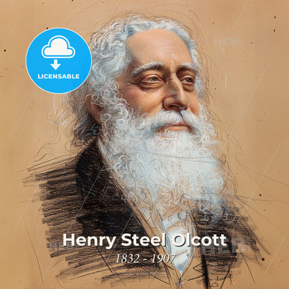 Henry Steel Olcott, 1832 - 1907, American Theosophist - A Drawing Of A Man With A White Beard Print Template