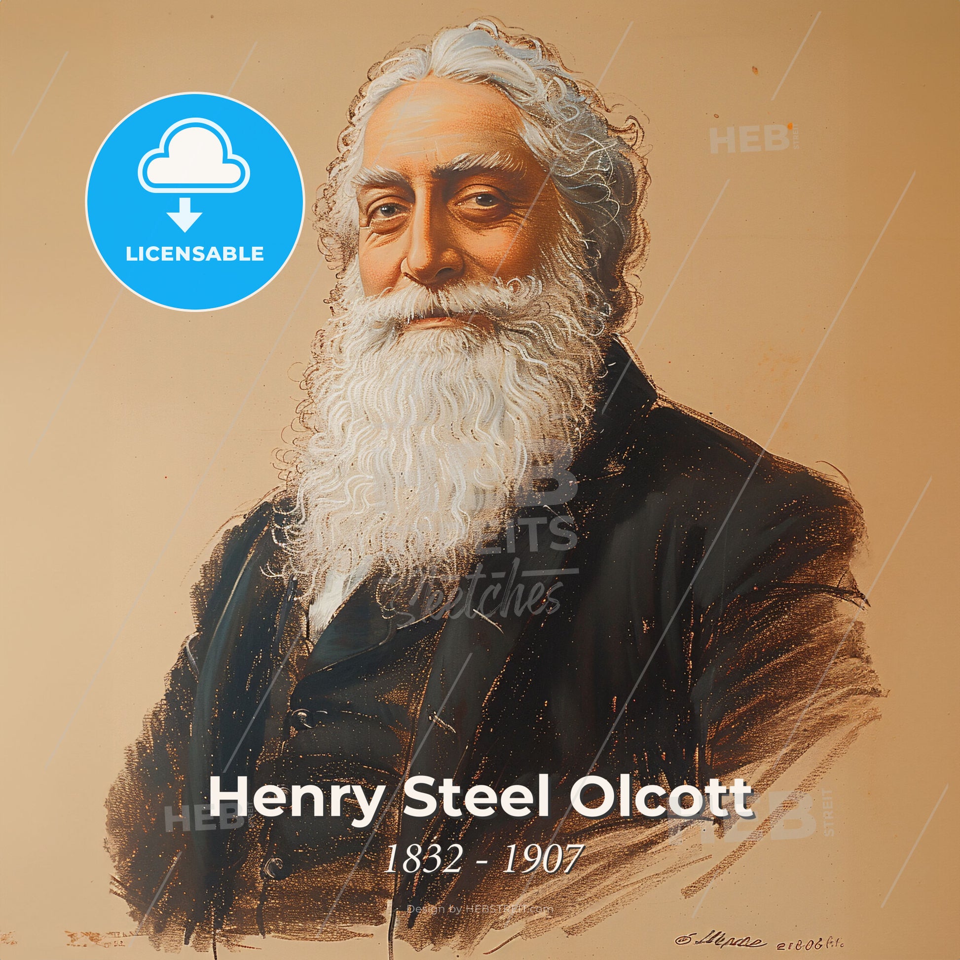 Henry Steel Olcott, 1832 - 1907, American Theosophist - A Portrait Of A Man With A White Beard Print Template