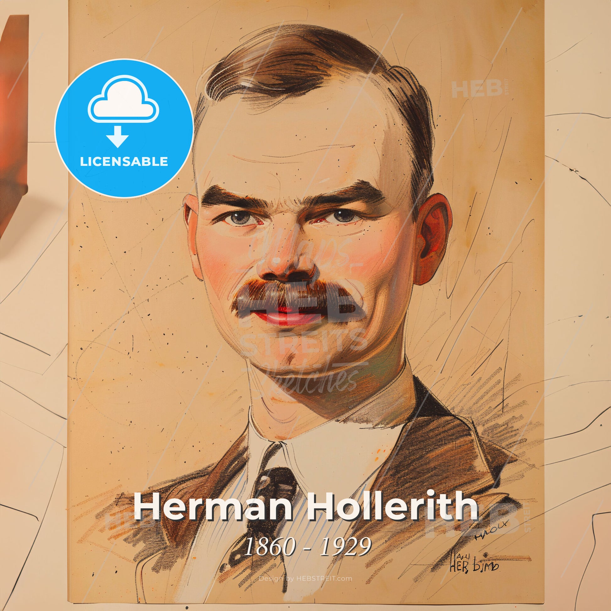 Herman Hollerith, 1860 - 1929, American statistician - A Drawing Of A Man With A Mustache Print Template