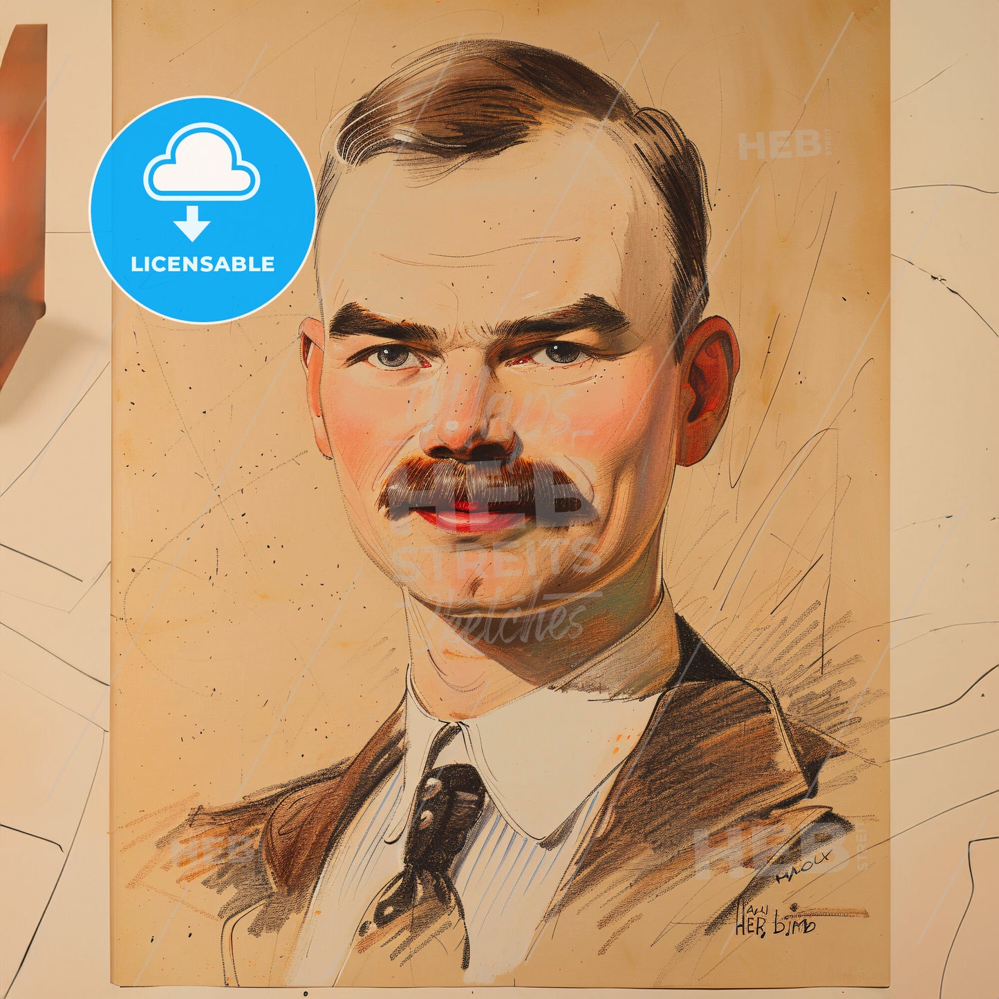 Herman Hollerith, 1860 - 1929, American statistician - A Drawing Of A Man With A Mustache