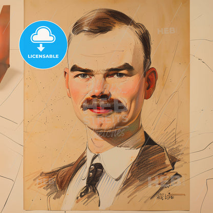 Herman Hollerith, 1860 - 1929, American statistician - A Drawing Of A Man With A Mustache