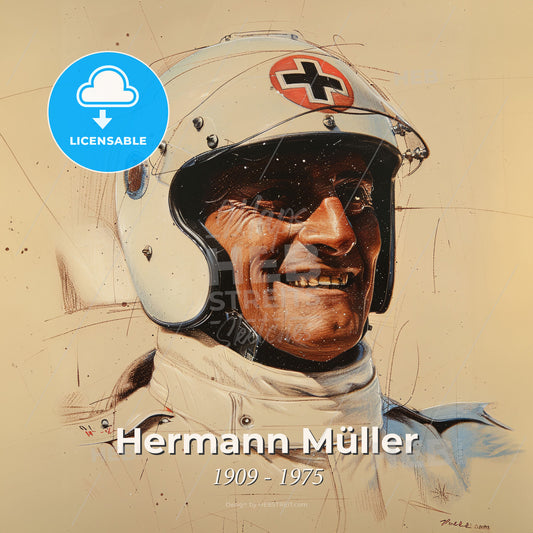 Hermann Müller, 1909 - 1975, German racing driver - A Man Wearing A Helmet Print Template