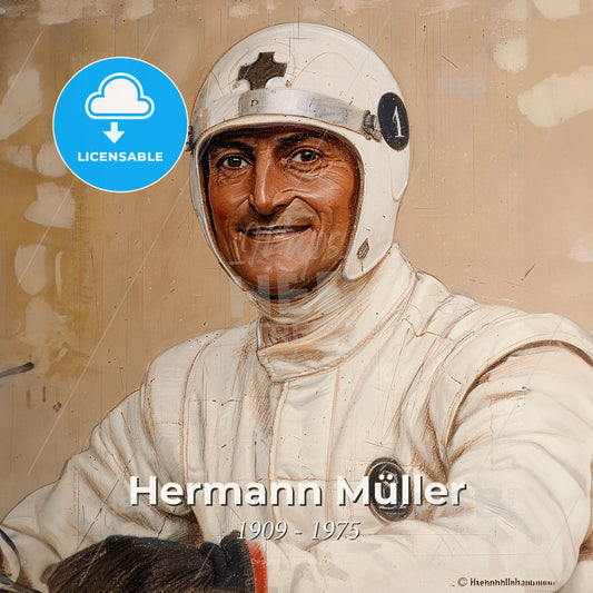 Hermann Müller, 1909 - 1975, German racing driver - A Man Wearing A White Helmet Print Template