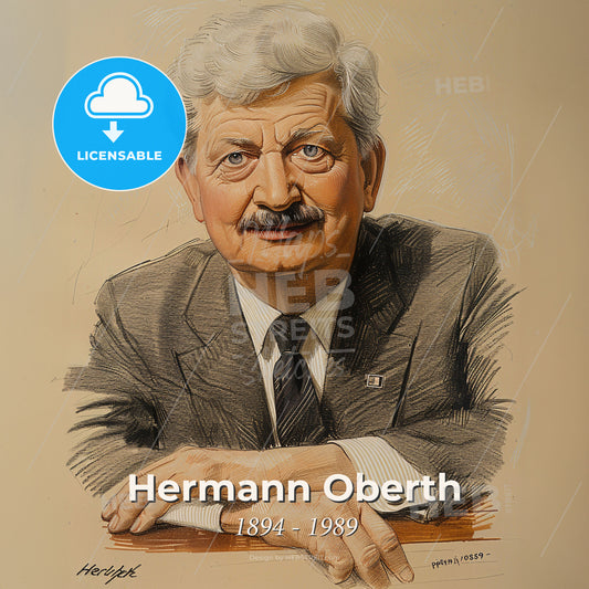 Hermann Oberth, 1894 - 1989, German physicist and engineer - A Man In A Suit And Tie Print Template