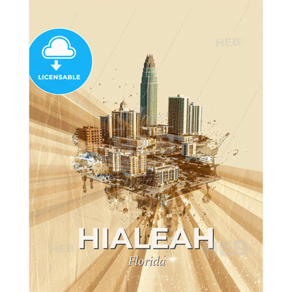 Hialeah Skyline Composite Art with Shimmering Accents - A city with many buildings - Square format print template