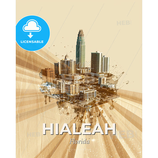 Hialeah Skyline Composite Art with Shimmering Accents - A city with many buildings - Square format print template