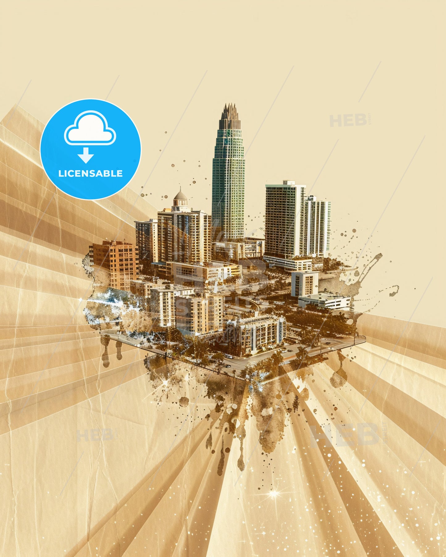 Hialeah Skyline Composite Art with Shimmering Accents - A city with many buildings