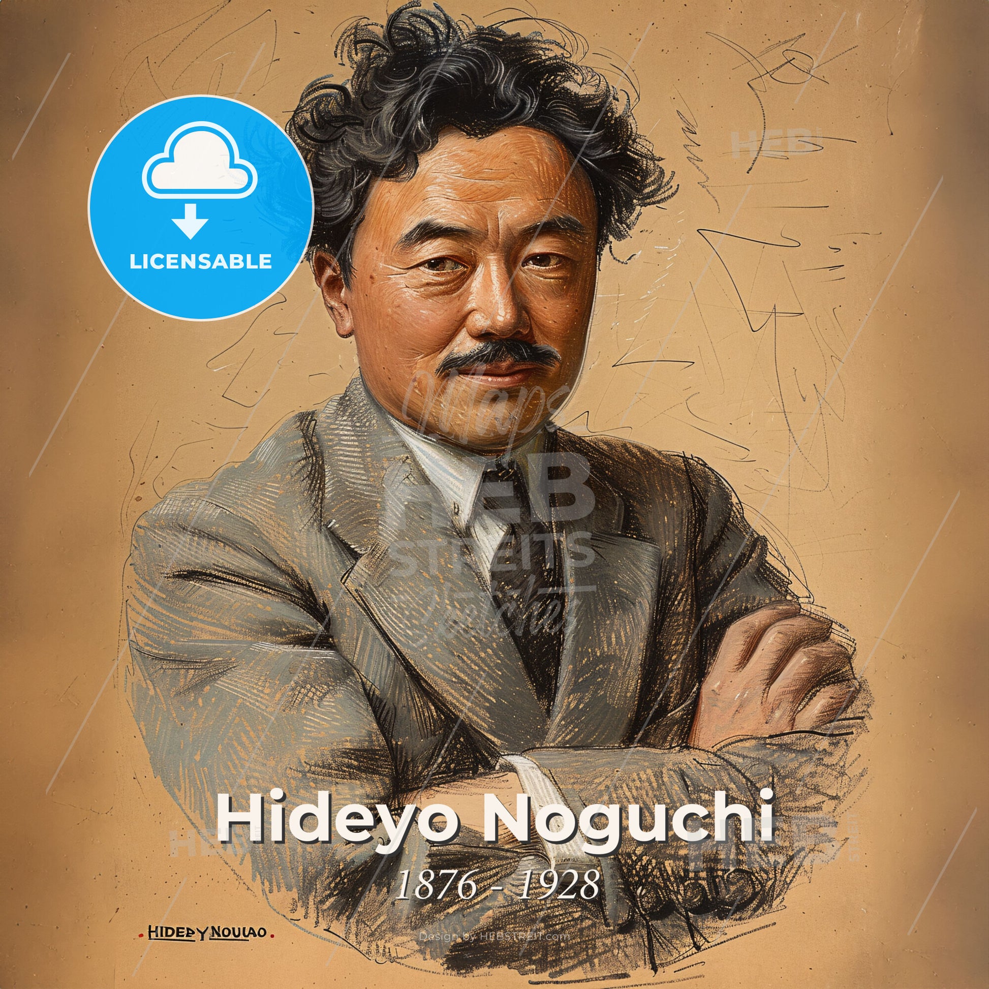 Hideyo Noguchi, 1876 - 1928, Japanese bacteriologist - A Man With His Arms Crossed Print Template